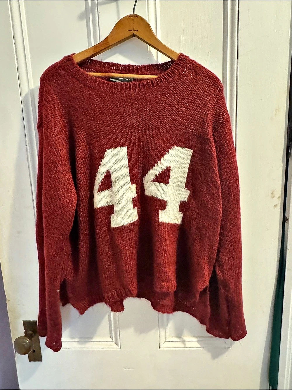 Wooden Ships Number 44 Open Knit Sweater Burgundy